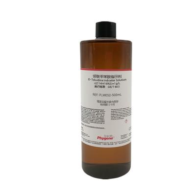 PLM052 | 邻联甲苯胺指示剂/甲土立丁指示剂 O-Toluidine Indicator Solution c(C14H16N2)=1g/L 执行标准：GB/T603